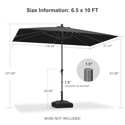 Image of PURPLE LEAF Patio Market Umbrella 10' x 6.5' Rectangle Tilt Black 8 Ribs