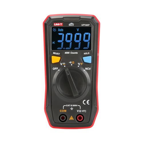 Image of UNI-T UT123T Digital Multimeter Pocket-Sized, NCV Detection, Temperature, Continuity Test, CAT III 600V, Auto-Ranging, EBTN LCD for Home DIY Electrical Testing