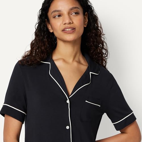 Image of Amazon Essentials Women's Modal-Blend Nightgown, Short Sleeve Button-Down
