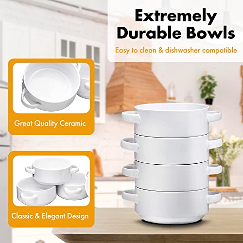 Bruntmor 19 Oz Ceramic Soup Bowls With Handles Set Of 4, 19 Ounces Large Ceramic White French Onion Soup Crocks For Kitchen, Side Dish, Cereal, Dishwasher, Microwave, Oven And Broil Safe- White #TOP1