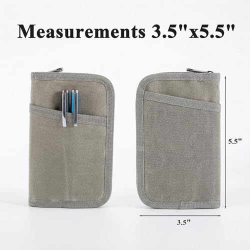 Field Notes Notebooks Cover with Blank Kraft Notebook,Journal Cover for 3.3 x 5.5 Field Notes Moleskine Cahier,Waxed Canvas Pocket Notebook Cover for Journal Notebook Planner with Zipper Pen Holder
