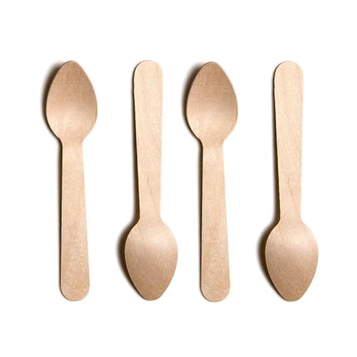 Pack of 100 - Wooden Teaspoons 110mm - Eco-Friendly, Compostable and Biodegradable Birch Wood Small Teaspoons Ideal for Stirring Tea/Coffee, Hot Drinks and Soft Beverages