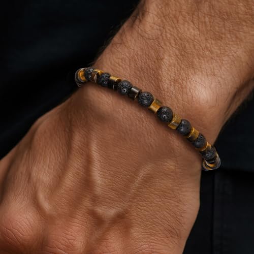 Pulsera de cuentas con ojo de tigre y hematita para hombre y mujer miniatura 6
