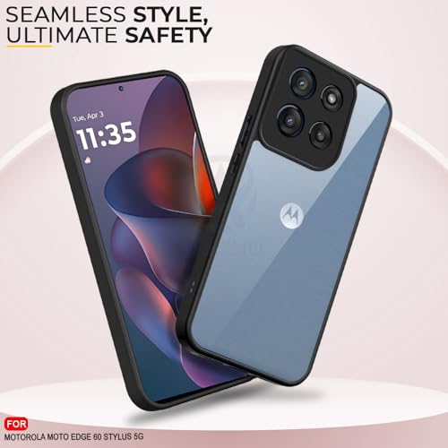Image of AESTMO Moto Edge 60 Stylus 5G Back Cover | 360 Protection | Crystal Clear Hard Back Transparent | Bumper Case for Moto Edge 60 Stylus 5G (PC+TPU, Black Bumper)