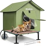Zooba 25" Heated Cat House for Outside, Waterproof & Insulated Feral Cat Shelter in Winter, Outdoor Pet House Weatherproof with Heater & Elevated Bed, Extra Space for Multi-Cats and Small Dog (Green)