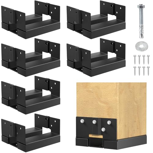 8x8 Deck Post Base for Concrete Inner Size 7.5x7.5 Deck Post Base Post Base Holder with 1 Standoff for Decks Pergolas Porches (Black - Set 6)