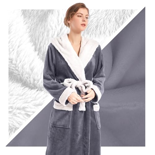 Image of Inner Wish Women Hooded Plush Robe, Fleece Highly Absorbent Cozy Warm Bathrobe