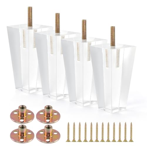 Antrader 4pcs 4in Height Clear Acrylic Sofa Legs,Pyramid Table Cabinet Feet