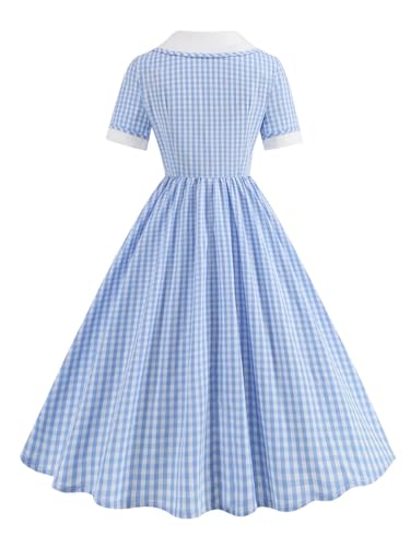 Peter Pan Collar Vintage Cotton Summer Dresses Women Short Sleeve Pleated Rockabilly Dress3