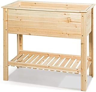 CASART Garden Raised Planter, Outdoor Flower Vegetable Wooden Planter Box with Tools Storage Shelf for Balcony Patio Backyard, 92 x 41 x 81cm