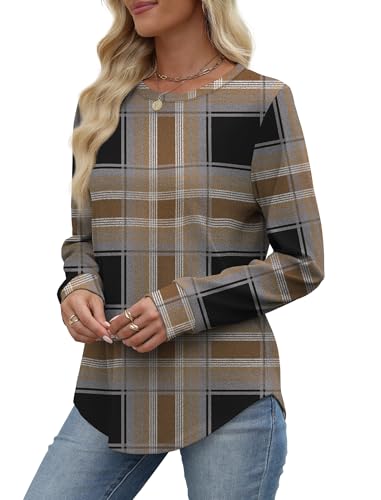 Image of WIHOLL Sweatshirt for Women Crewneck Long Sleeve Shirts Curved Hem Lightweight Sweaters Fall Clothes 2025