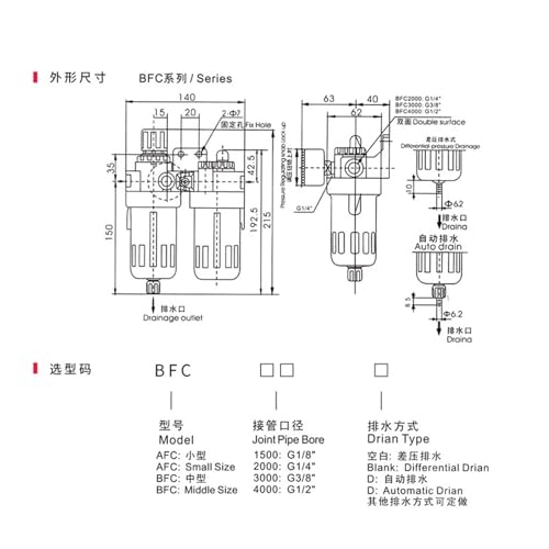 Filtre pneumatique BFR-3000 séparation huile-eau pour air comprimé net - 2