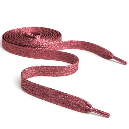 Cordones metálicos de colores planos con purpurina, 12 mm de ancho x 80 cm de largo, 120 cm de largo, para zapatos deportivos de niños y mujeres, zapatos de baile y patines de hielo, Rosa (Glitter