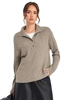 VETLURY Damen 100% Merinowolle Pullover Stehkragen Argyle Knopfleiste – Ansicht 4