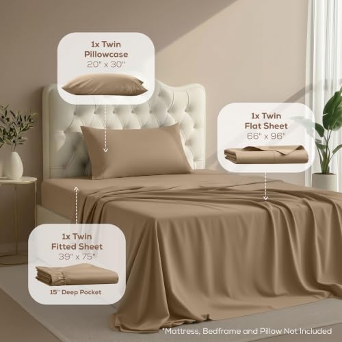 Image of Utopia Bedding Twin Sheet Set - 3 Piece Bed Sheets for Twin Size Bed, Soft and Breathable Microfiber, Includes 1 Fitted Sheet, 1 Flat Sheet and 1 Pillowcase - Oeko Tex (Sand)