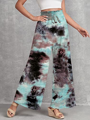 Image of Leriya Fashion Womens Mid Rise Tie-Dye Loose Fit Flared Wide Leg Palazzo Pants | Relaxed Pants | Bottom
