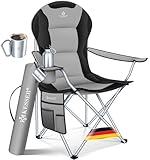 KESSER® Campingstuhl faltbar bis 150 kg Angelstuhl Faltstuhl Klappstuhl Gepolstert mit Armlehnen, hohe Rückenlehne Strandstuhl, Klapphocker inkl. Campinglicht Getränkehalter Tasche & Becher Grau