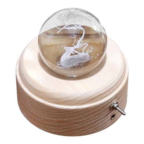 Eoixuqba Caja Musical giratoria, Caja de música con Bola de Recargable - Luz Nocturna de Creativa Globo de Giratorio - Lámpara de Noche de Madera única, luz Nocturna con Base de Madera giratoria