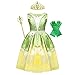 WonderBabe Princess and The Frog Dress Tiana Costume for Girls Birthday Party Fancy Dress Up Outfit Kids Halloween Costume 3 4T