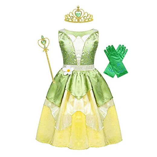 WonderBabe Princess and the Frog Costume Girls Classic Fairy Dress Kids Birthday Halloween Party Fancy Outfits with Accessories Green 7T 8T Age 7-8 Years