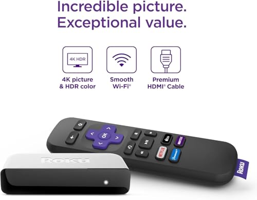 Roku 3920RW-SW Premiere - 4K/HDR Streaming Media Player, Enabled with Premium High Speed HDMI Cable & Simple Remote, Wi-Fi, with HDMI Cable and USB Extension Cord - image 2