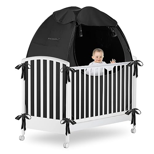 Image of YAVIL Portable Sleep Baby Blackout Crib Tent, Pack N Play Blackout Cover, Sleep Pod, Travel Baby Tent, Blocks 90%+ Light Crib Cover