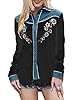 JOHN MOON Women's Embroidered Western Long Sleeve Buttons Down Shirts Collared Retro Casual Blouses Shirts, Black, XXL #3