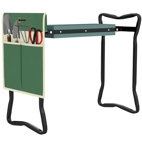 Outsunny Kniebank für Gartenarbeit klappbar Gartenhocker mit Kniekissen Werkzeugtaschen Polsterung Kniehilfe belastbar bis 150 kg Arbeitshocker zum Knien & Sitzen 58 x 28 x 49cm