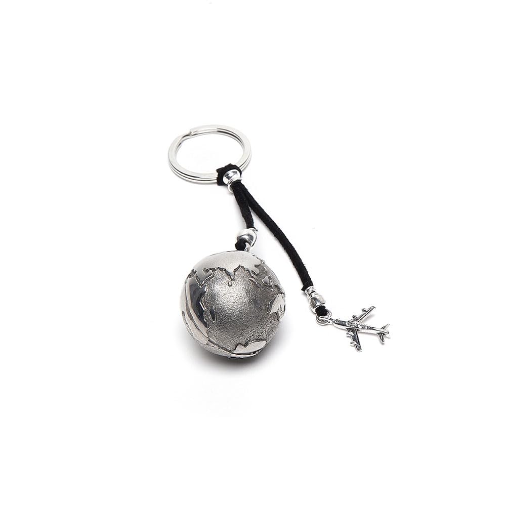 Vestopazzo LO96002 Key Ring with World and Plane Plated in Silver, Nickel Tested. Craftsmanship, Black, One size