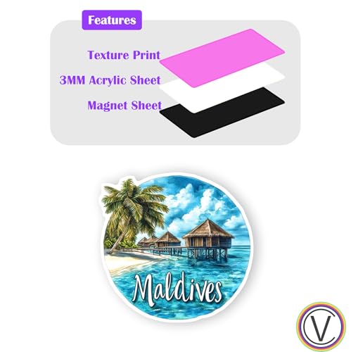 Image of Maldives Acrylic Fridge Magnet - UV Textured Printed, Stylish Multicolor Magnet for Fridge, Wardrobe & Metal Surfaces, Pack of 1 (Maldives)