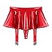 Zaldita Women's Wet Look PVC Leather Skirt Garter Belts Suspender Belt with 4 Straps Metal Clip Red Small