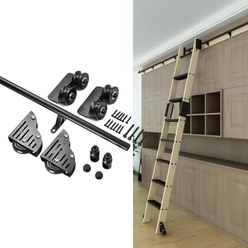 GLFNB Kit de herrajes deslizantes para Biblioteca de 1,0 a 7,3 m, Escalera móvil con Ruedas y Rodillo para el Suelo, Color Negro (Kit de rieles de 400 cm)