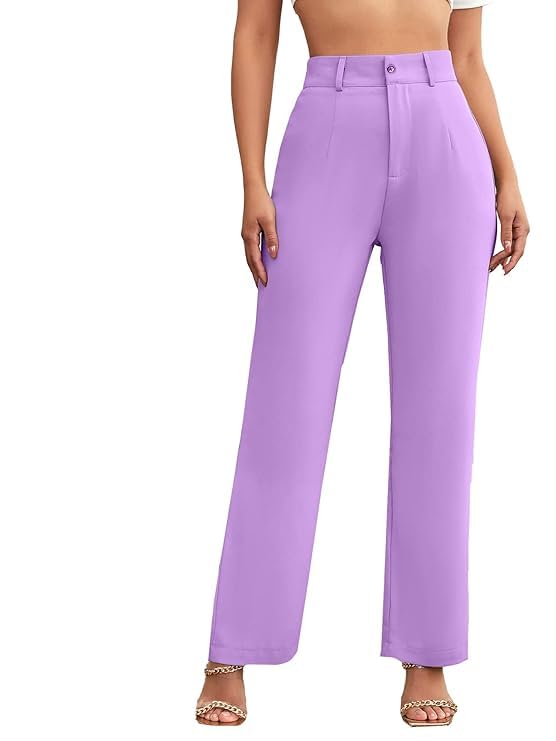 Image of Women's Poly Cotton Trousers Pants Relaxed Fit Boot Cut Ribbed Bell Bottom Trousers for Women