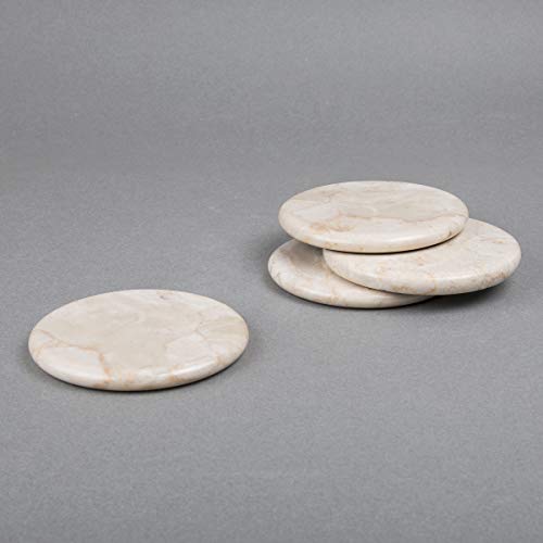 Creative Home Natural Champagne Marble Set of 4 Piece Round Coasters, 4" Diameter, 4" Diam. x 0.4" H - Image 4