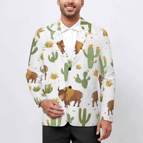 Bisons with Cactus Print Mens Casual Blazer Button Suit Jacket Lightweight Sport Coat for Work Business2