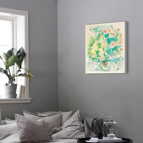 YUNART Gerahmte Leinwand Wandkunstdrucke Marc Chagall Rosen und Mimose Vintage gespannte und gerahmte Giclée Kunstwerk Bilder Druck auf Leinwand 70x90cm Innenrahmen