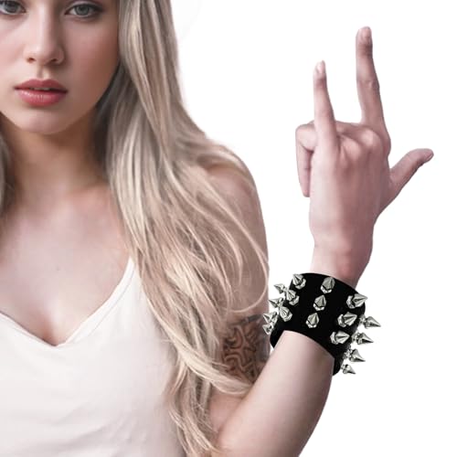 Leather Studded Spike Bracelet Necklace Chokers Gothic Metal Punk Rivet Cuff Black Bangle Wristband for Women Men3