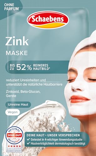 Schaebens Zink Crememaske - reduziert Unreinheiten und unterstützt die natürliche Hautbarriere mit Zinkoxid Beta-Glucan und Gerste für unreine Haut VEGAN