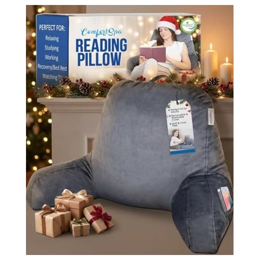 Reading Pillow Bed Wedge Large Adult Backrest Lounge Cushion with Arms and Pockets | Back Support for Sitting Up in Bed / Couch for GERD Heartburn Bedrest by ComfortSpa