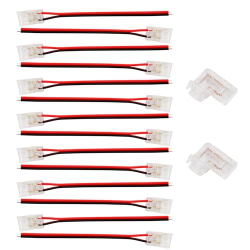 16 Pezzi 8mm Connettori per Strisce LED Include 14 Diretti e 2 Angolari con 14 Cavi di Estensione 22AWG da 10cm, Kit Connettore Trasparenti COB LED 2 Pin, Clip FCOB per Connessioni Senza Saldatura