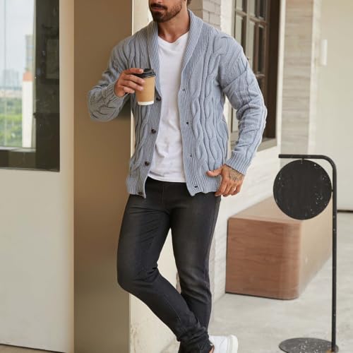 TERGHTP Mens Cardigan Sweater Shawl Collar Cable Knit Button Up Sweaters - image 7
