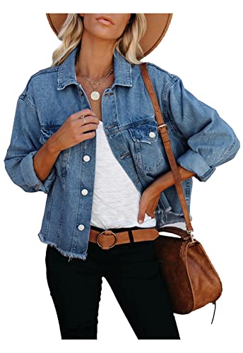 Generisch Jeansjacke Damen - Vintage Blouson Mit Ausgefransten Säumen Streetwear