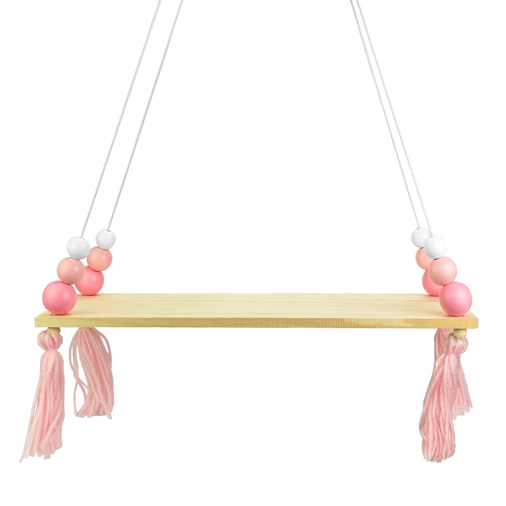 Olrwslg Pink 'N/A' Wall Hanging Shelf Swing Rope Floating Shelves Wooden Display Hanging Plant Shelf Nordic Display Shelves Wall Mounted String Hanging Shelves For Bedroom Living Room Bathroom,
