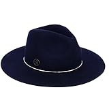 ANGELA & WILLIAM Women Fashion 100% Wool Fedora Floppy Hat Cap with Mwtal Tube Belt (Navy Blue)