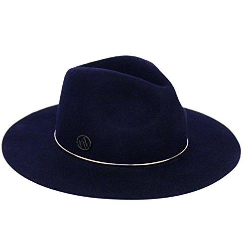 ANGELA & WILLIAM Women Fashion 100% Wool Fedora Floppy Hat Cap with Mwtal Tube Belt (Navy Blue)