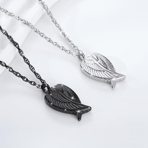 Urn Necklace for Ashes Memorial Cremation Jewelry for Ashes, Angel Wings Keepsake Pendant Ash Holder Stainless Steel Cremation Locket Jewelry for Women Men & Funnel Kit & Bag3