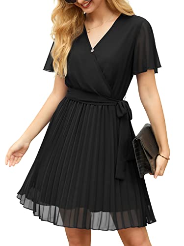 GRECERELLE Womens Summer Casual Wrap Dress Chiffon Cute Pleated Beach Tie Waist Dresses for Women