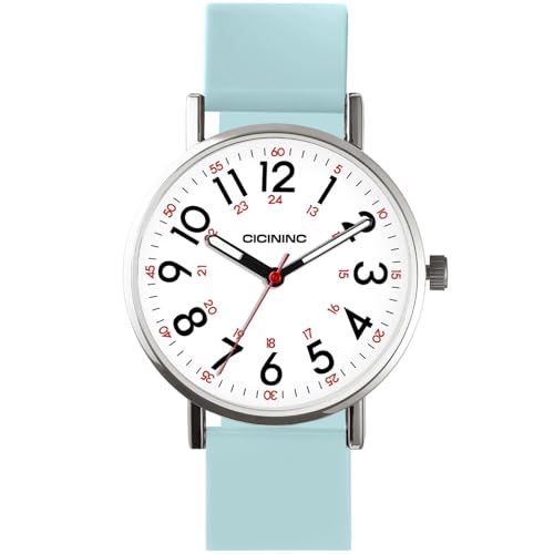 Image of Watch with Second Hand Nursing for Women, Analog Watches for Nurses, 12 /24 Hour Military Time, Easy Read Dial, Colorful Silicone Band