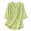 rieka womens embroidered korean style top and tunic v neck floral thread embroidery three quarter puff sleeves relaxed fit curved hem casual everyday fusion top