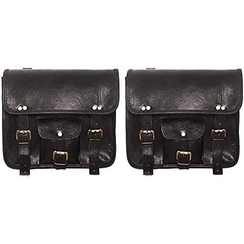 ALASKA EXPORTS - 1 Pair Motorbike Saddle Bags Leather Rear Seat Saddle Bag Travel Tool Tail Luggage Black (2 Bags Bags) (Black) Cover